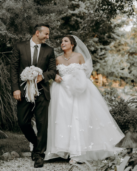 Bride and groom pose