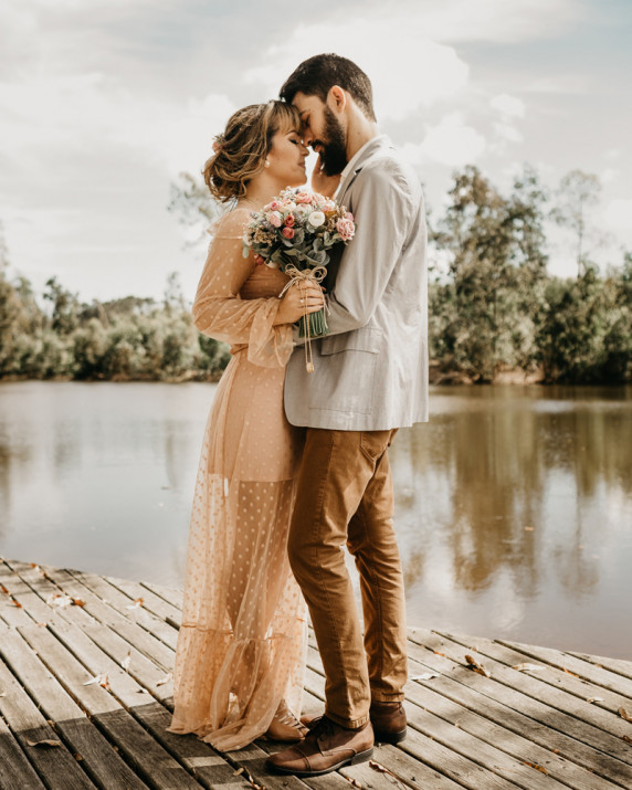 Bride and groom pose